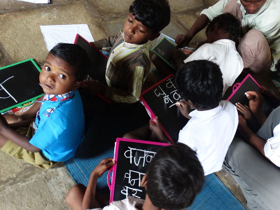 Children studying at a rural school
